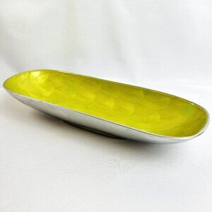 Handcrafted Enamel Over Metal Tray Bowl Lime Green Petal by Artisan D’Orient 14”